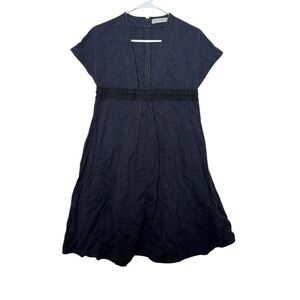 Stella McCartney Black A-line Mini Dress with V-neck and Cap Sleeves Size 40